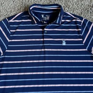 F&G Tech Golf Polo Shirt Stripes Large Southampton Golf Club New York Blue